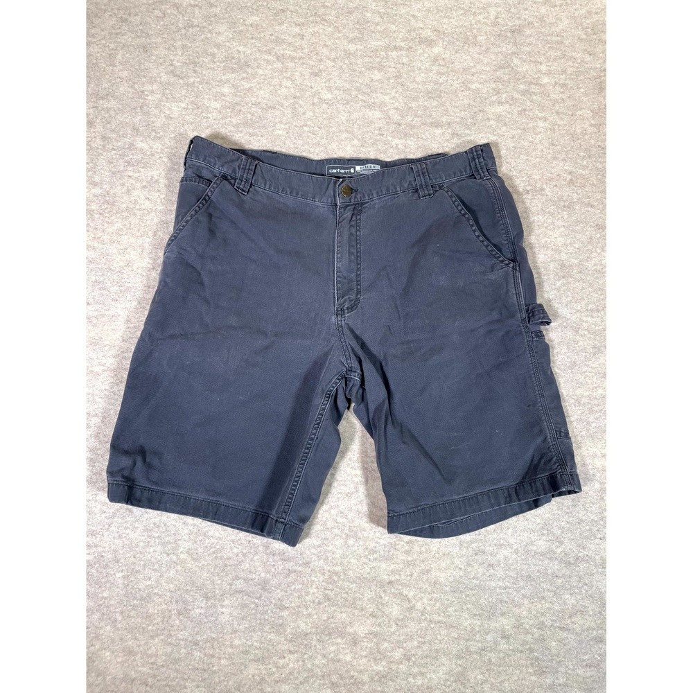 Carhartt Rigby Dungaree Shorts Mens 38 Navy Cotton Stretch Rugged Flex Relaxed